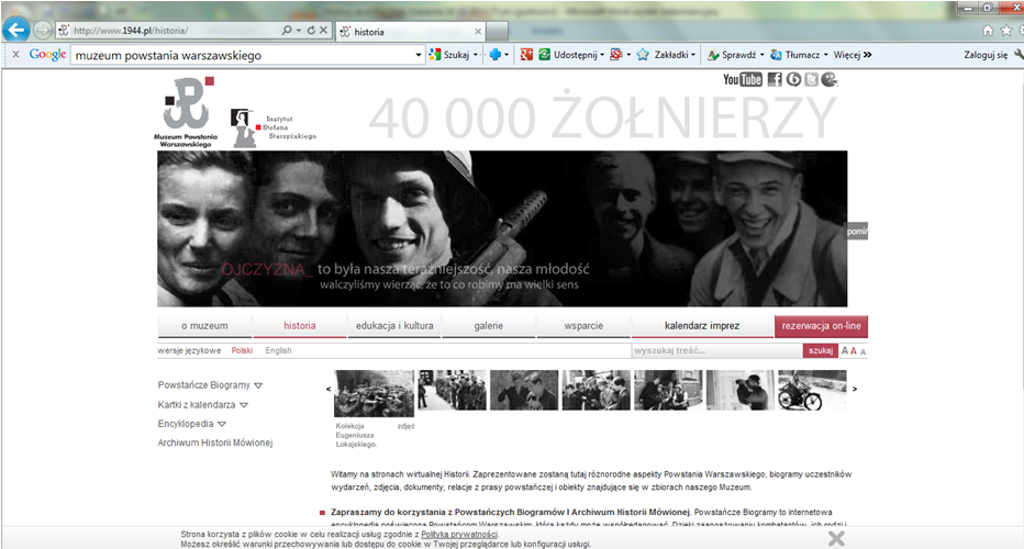 Fig. 7. The print screen from the site of the Warsaw Rising Museum, http://www.1944.pl/historia/