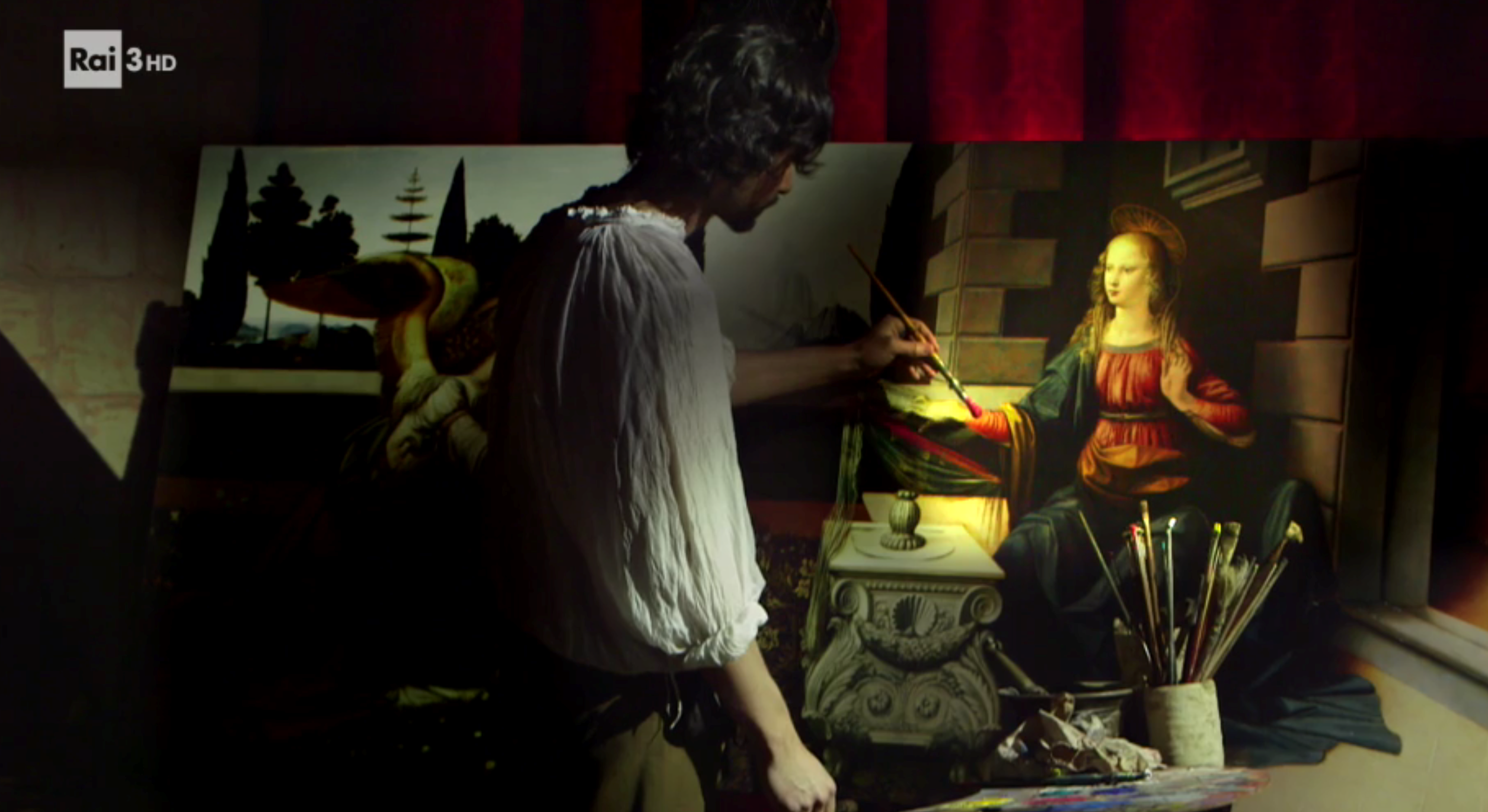 Leonardo himself! The actor prudently avoids putting his pencil on the canvas.