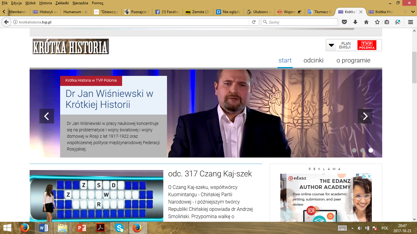 The print screen from the homepage of the documentary series “Krótka historia” (Short history).