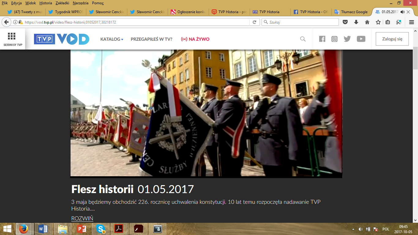 Print screen of the advertising the program “Flesz historii” (A history flash), which was devoted to the anniversary of the TVP Historia channel.