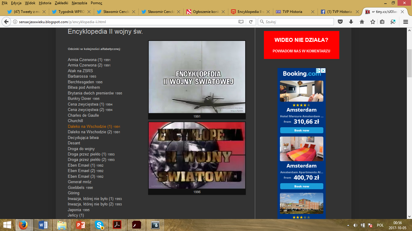Print screen of the homepage of the program Encyklopedia II wojny światowej with the list of episodes and original titles (in the TV programming the episodes could be named differently).