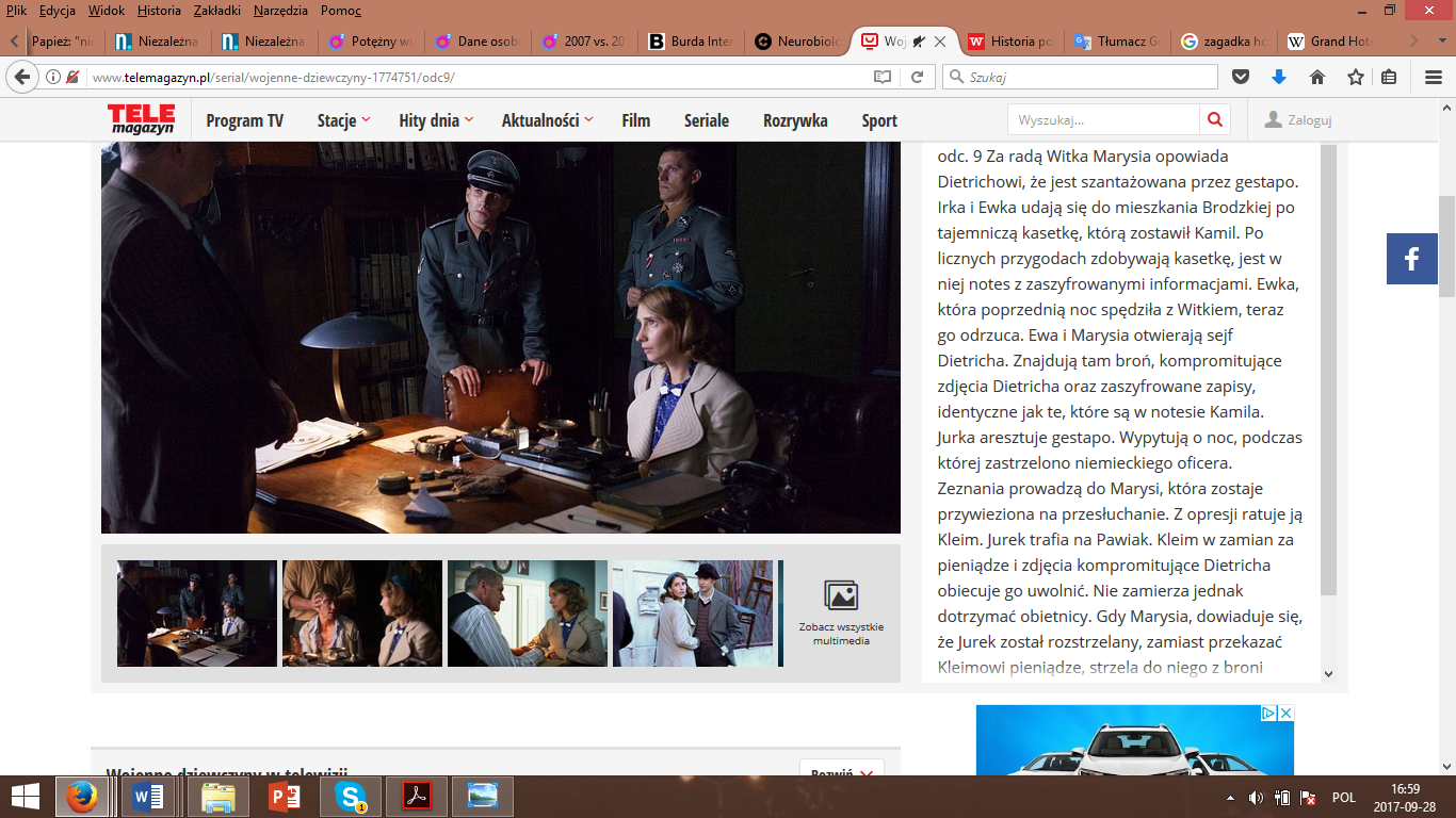 The print screen from description of an episode 9 of television series War girls (site of Telemagazyn, providing the archival programming).