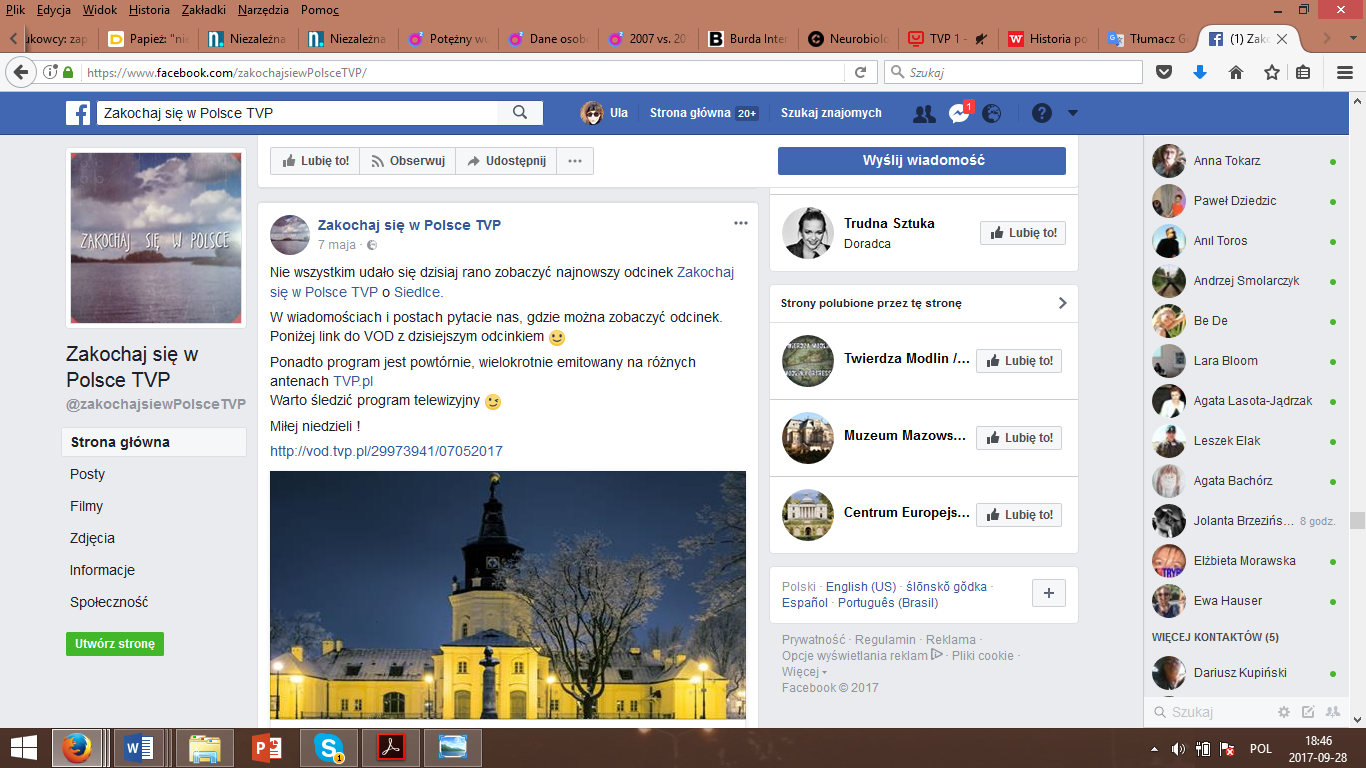 A print screen of the Facebook post referring to the mentioned episode of Zakochaj sie w Polsce series.