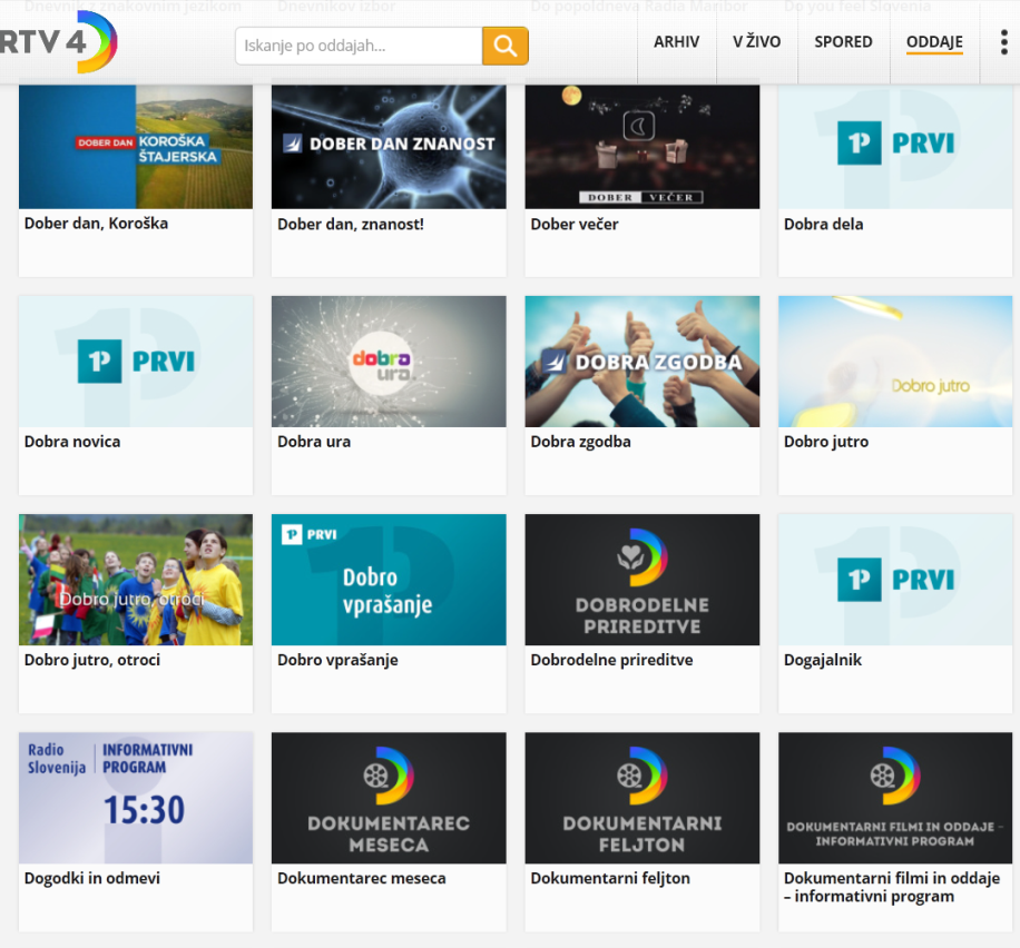 Screenshot of TV Slovenija’s Internet archive
